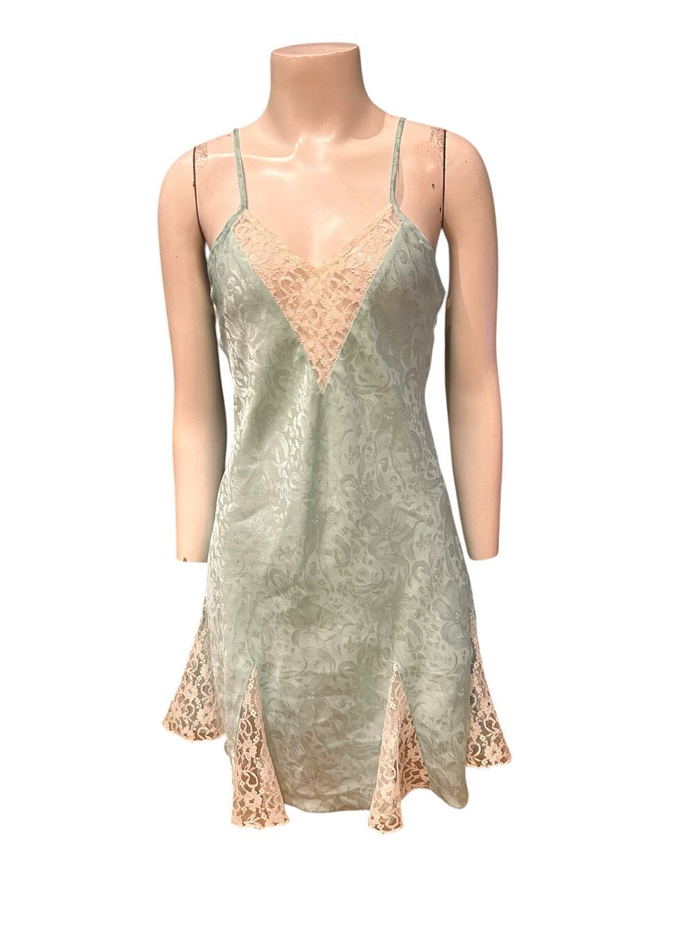 Vintage Aqua Blue Lace Lingerie Slip Dress Nightie Jacquard Godet Small -